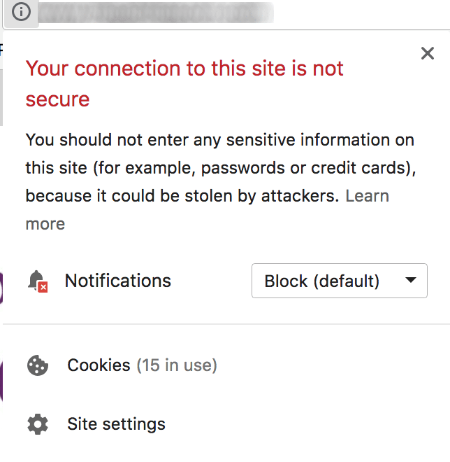 Your connection to this site is not secure pop up