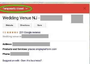 Google Maps business temporarily closed screenshot