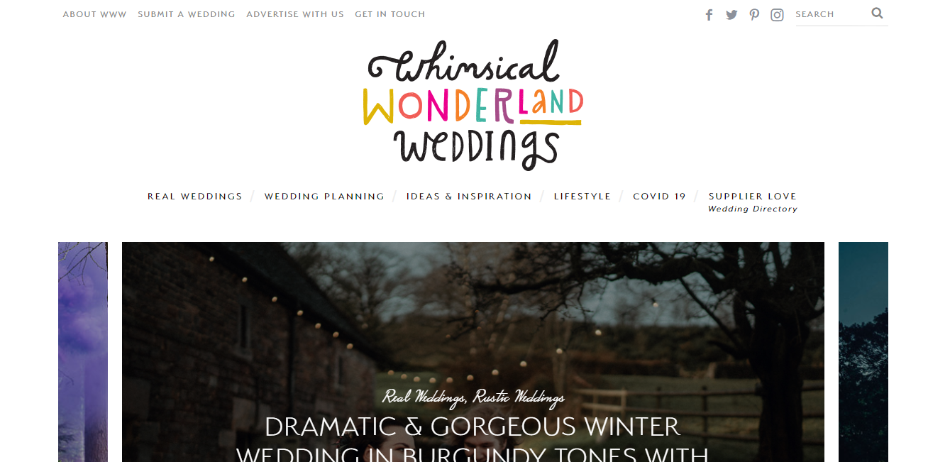 whimsical wonderland weddings website homepage