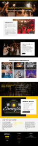 Screenshot of a DJ entertainment service website, showing event and service descriptions, photos of events, testimonials, and contact information.