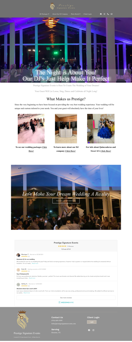A visually stunning website design for a wedding reception, perfectly capturing the essence of the special day while incorporating effective SEO strategies to boost online visibility.