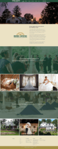 Screenshot of the Bush House website homepage featuring event information, venue images, and text about hosting weddings and social gatherings at the historic property.