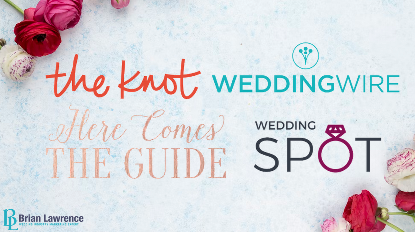 logos of wedding industry vendor directories the knot, weddingwire, wedding spot and here comes the guide
