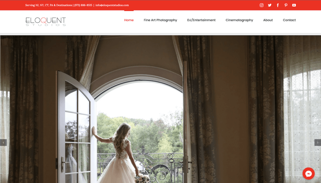 homepage of eloquent studios website photography, dj, cinematography