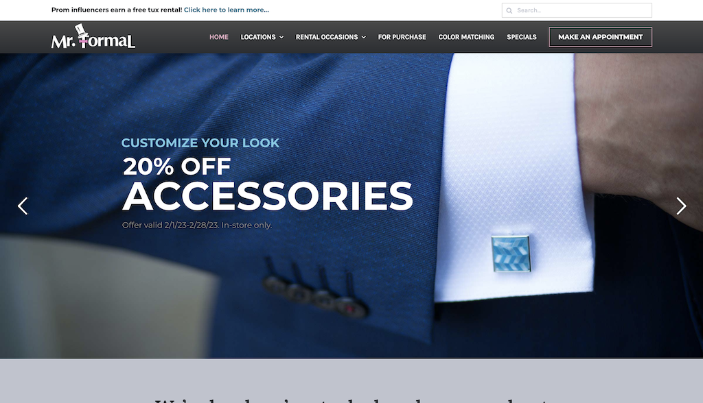 mr formal homepage website promotion of accessories