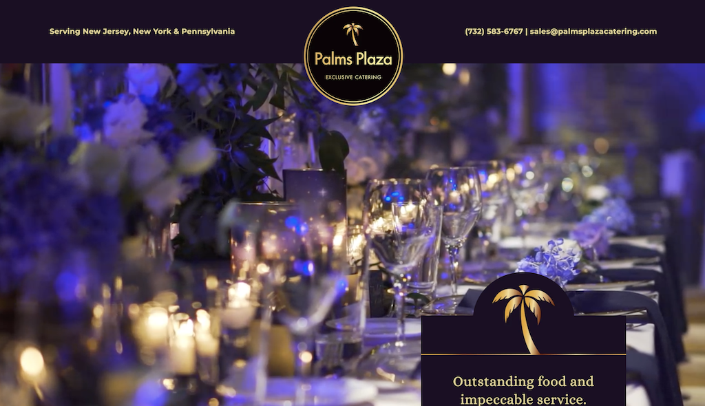 website homepage of palms plaza catering for nj, ny, pa
