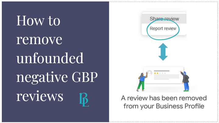 Blog thumbnail image for the article "how to remove unfounded negative GBP reviews" with a Google illustration of the "report review' option
