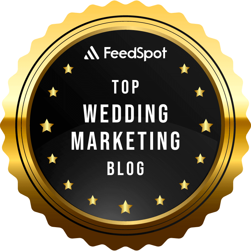 FeedSpot top wedding marketing blog award badge.