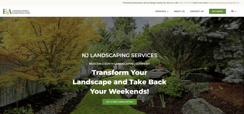 E&A Landscaping + Construction home page